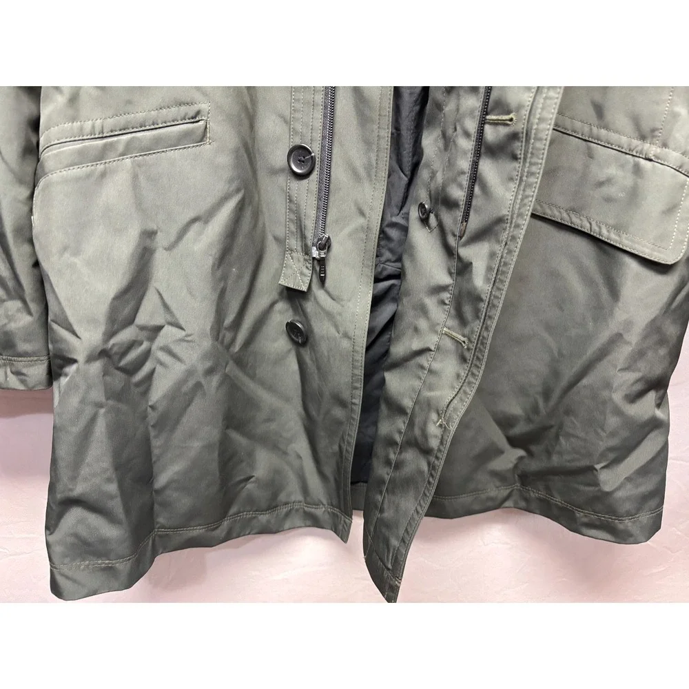 Sanyo Trench Coat Mens Deep Forest Green Long Sleeve Pocket Travel Outdoor Small